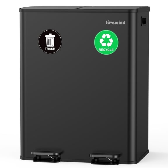 2 x 8 Gallon Kitchen Trash Can, Step Garbage Can Stainless Steel, Trash and Recycle Bin for Kitchen, Dual Compartment Recycling
