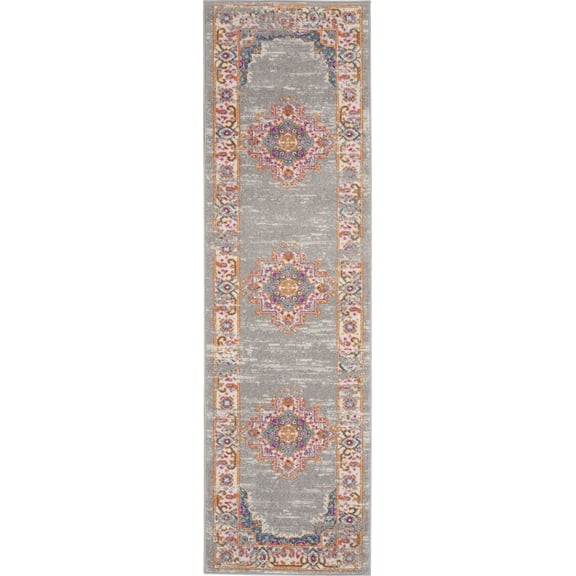 2’ x 8’ Gray and Gold Medallion Runner Rug