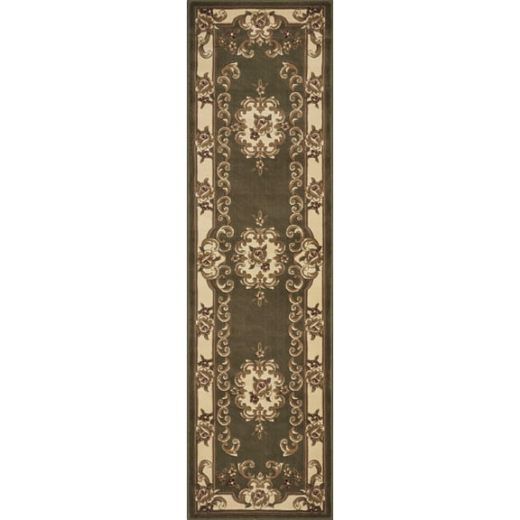 2' x 8' Green or Ivory Medallion Runner Rug