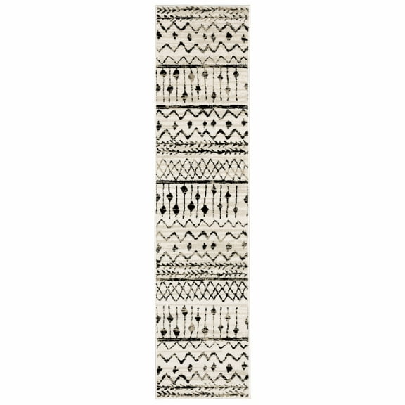 2â€™ x 8â€™ Ivory and Black Eclectic Patterns Indoor Runner Rug