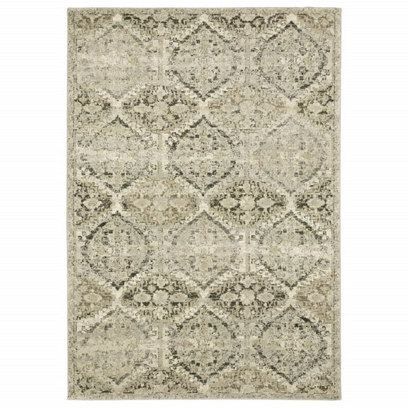 2 x 8 Ivory and Gray Floral Trellis Indoor Runner Rug