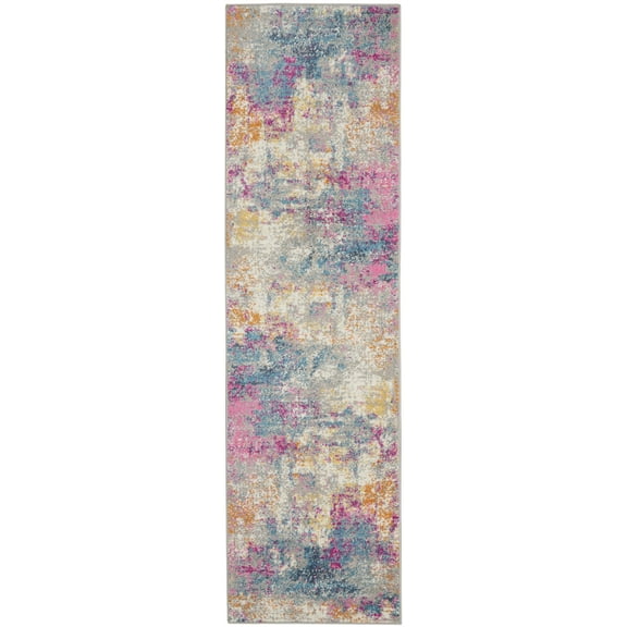 2â€™ x 8â€™ Ivory and Multi Abstract Runner Rug