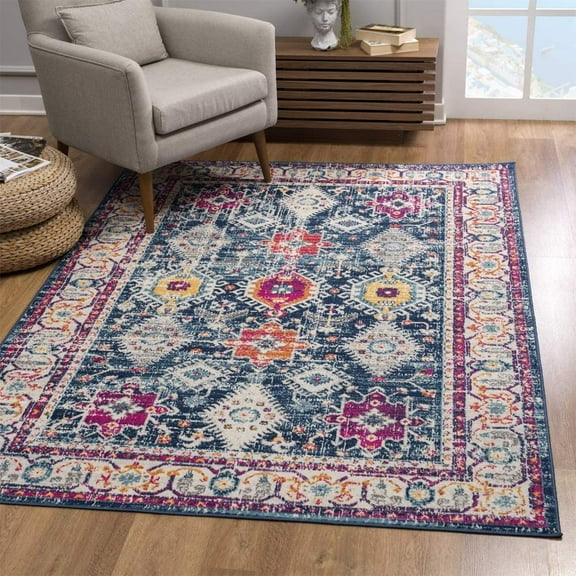 2â€™ x 8â€™ Navy Traditional Decorative Runner Rug