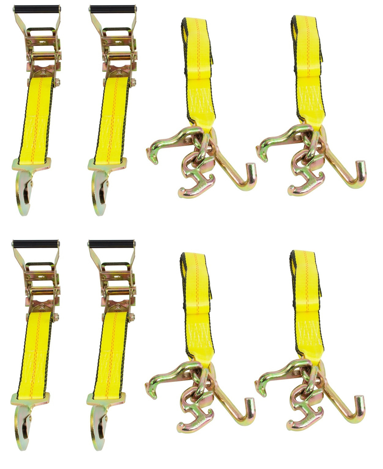2" x 8' RTJ Cluster Ratchet Straps Car Hauler Tow Wrecker Straps (4