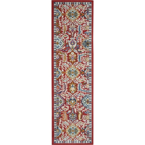 2’ x 8’ Red and Multicolor Decorative Runner Rug