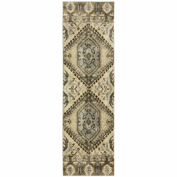 2â€™ x 8â€™ Tan and Gold Central Medallion Indoor Runner Rug