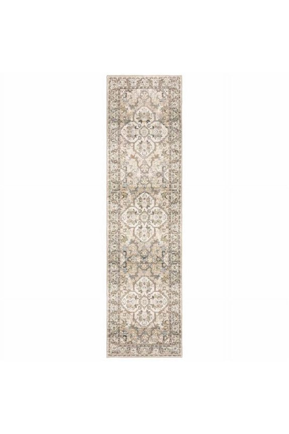 2 x 8 ft. Beige & Ivory Medallion Runner Rug