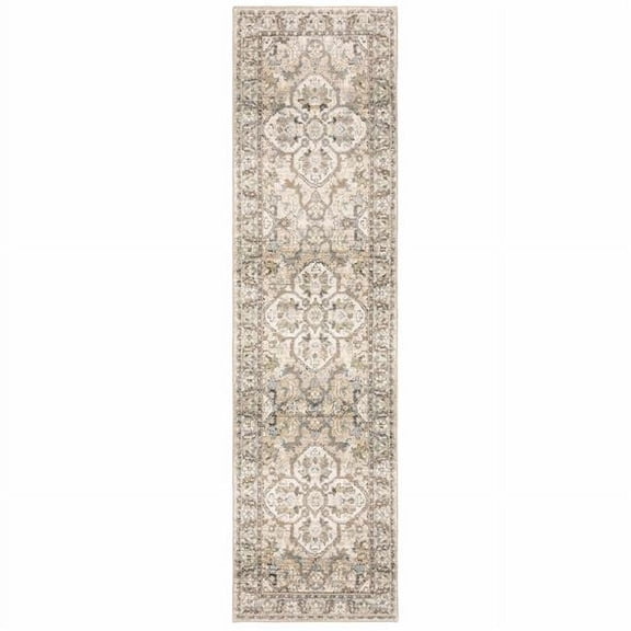 2 x 8 ft. Beige & Ivory Medallion Runner Rug