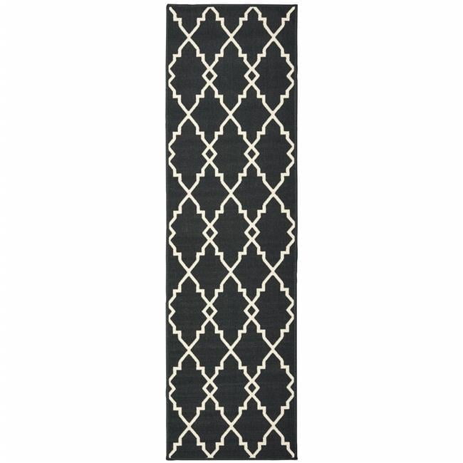 2 x 8 ft. Black & Ivory Trellis Indoor & Outdoor Runner Rug