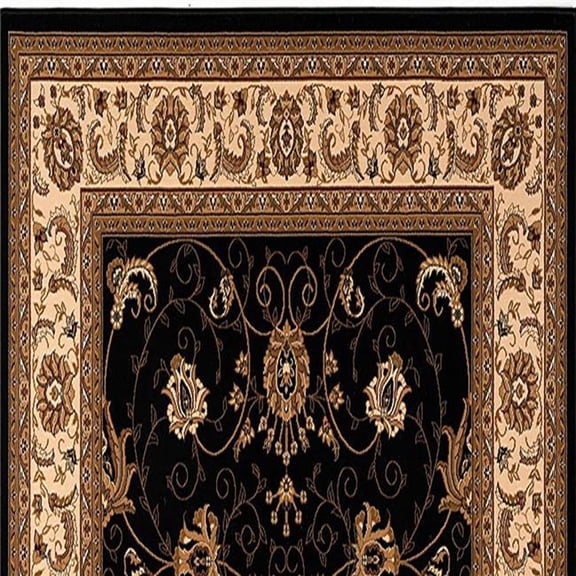 2 x 8 ft. Black & Tan Floral Vines Olefin Runner Rug