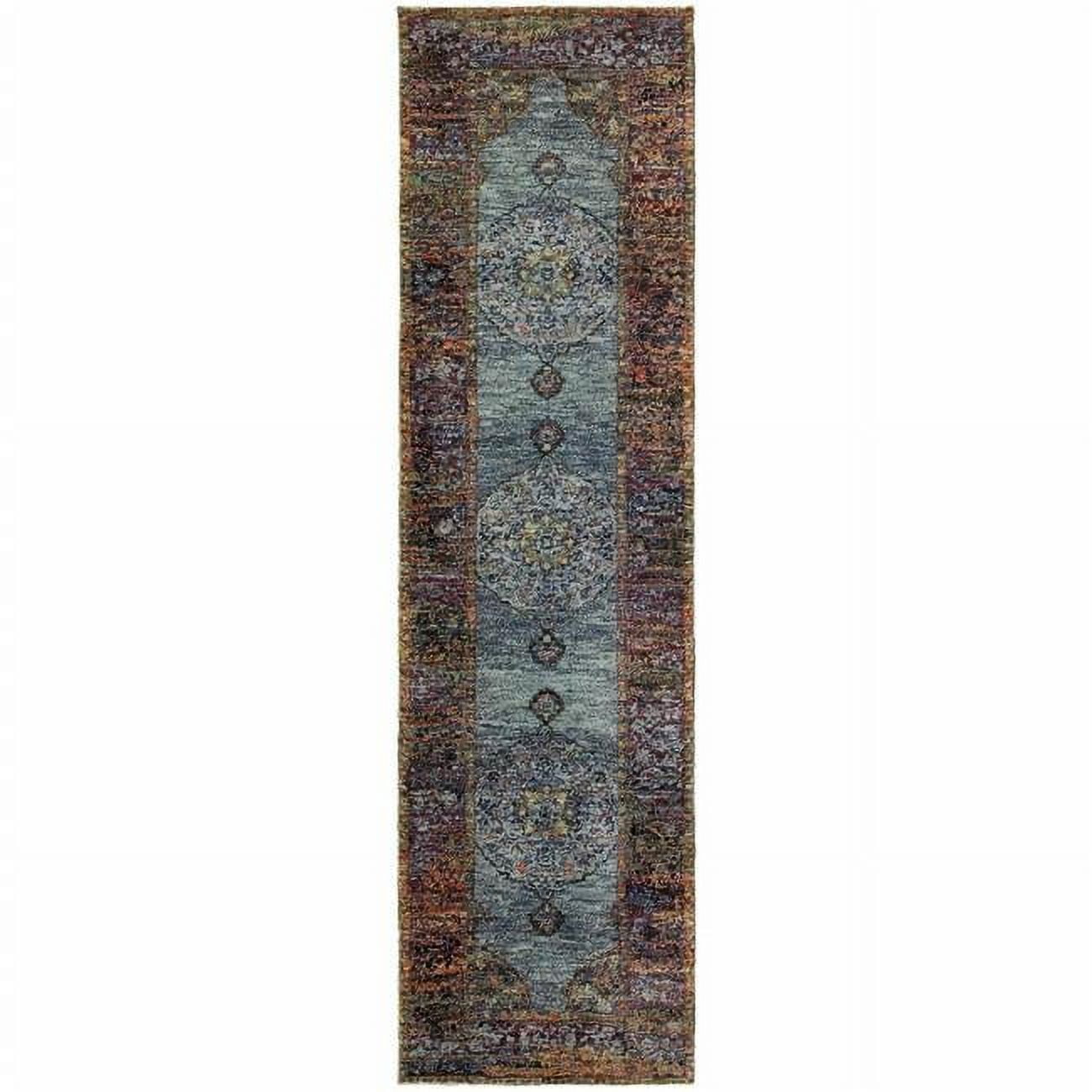 2 x 8 ft. Blue Gold Green Red Orange & Purple Oriental Power Loom Stain ...