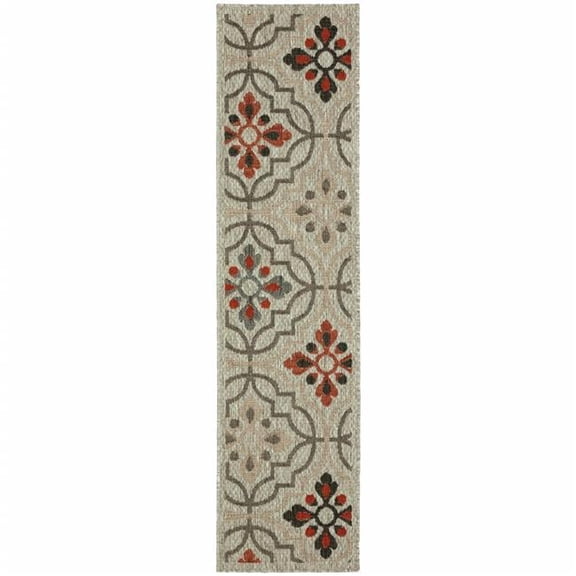 2 x 8 ft. Gray Geometric Stain Resistant Indoor & Outdoor Rectangle Area Rug - Gray - 2 x 8 ft.