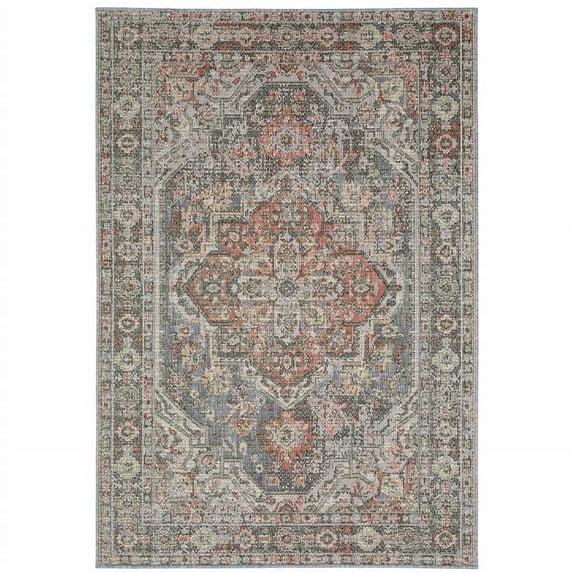 2 x 8 ft. Gray Oriental Stain Resistant Indoor & Outdoor Rectangle Area Rug - Gray - 2 x 8 ft.