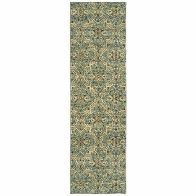 2 x 8 ft. Ivory & Blue Geometric Runner Rug