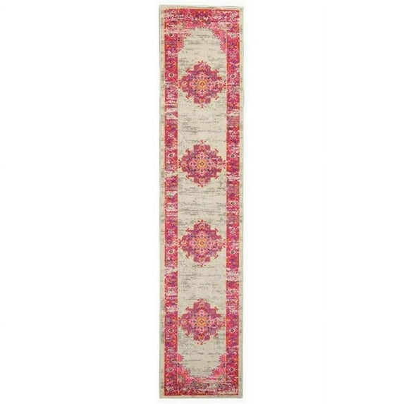 2 x 8 ft. Ivory & Fuchsia Distressed Runner Rug