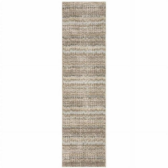 2 x 8 ft. Ivory Gray Tan & Brown Abstract Power Loom Stain Resistant Runner Area Rug