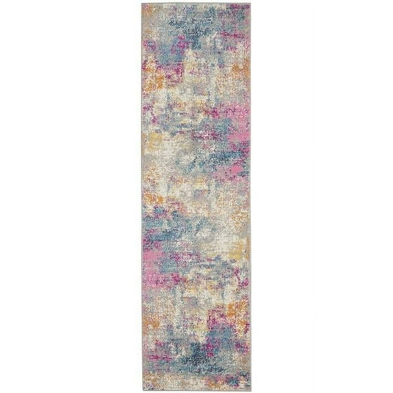 2 x 8 ft. Ivory & Multi Color Abstract Runner Rug