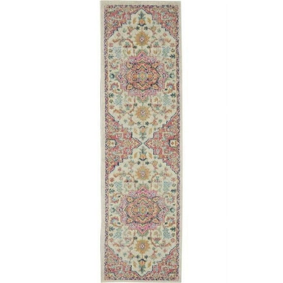 2 x 8 ft. Ivory & Pink Medallion Scatter Area Rug