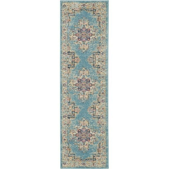 2 x 8 ft. Light Blue Distressed Medallion Runner Rug