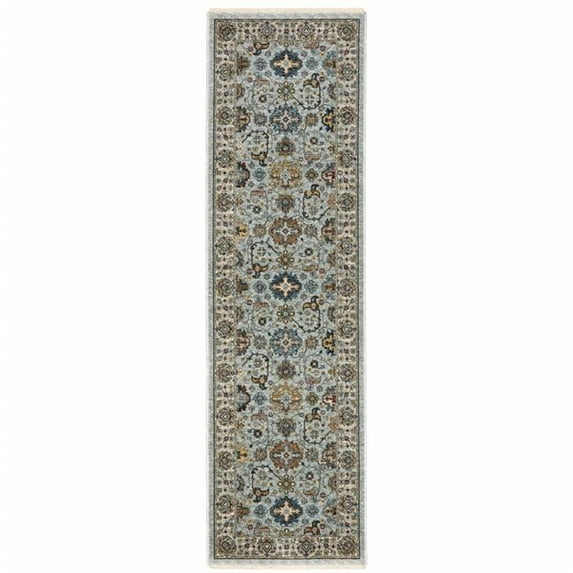 2 x 8 ft. Oriental Power Loom Stain Resistant Runner Rug with Fringe, Multi Color