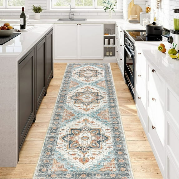 2 x 8 ft Washable Hallway Runner Rugs, Non-Slip Soft Kitchen Rug Runner Laundry Room Rug, Vintage Floor Runner for Kitchen Entryway Laundry Room