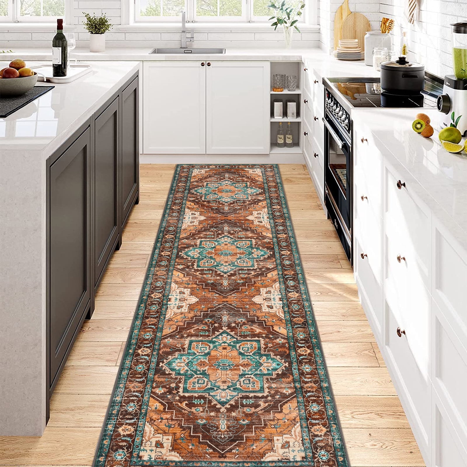 2 x 8 ft Washable Hallway Runner Rugs, Non-Slip Soft Kitchen Rug Runner Laundry Room Rug, Vintage Floor Runner for Kitchen Entryway Laundry Room