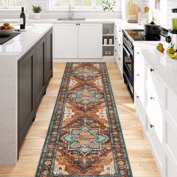 2 x 8 ft Washable Hallway Runner Rugs, Non-Slip Soft Kitchen Rug Runner Laundry Room Rug, Vintage Floor Runner for Kitchen Entryway Laundry Room