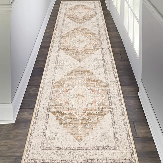 2 x 8 ft Washable Hallway Runner Rugs, Non-Slip Soft Kitchen Rug Runner Laundry Room Rug, Vintage Floor Runner for Kitchen Entryway Laundry Room