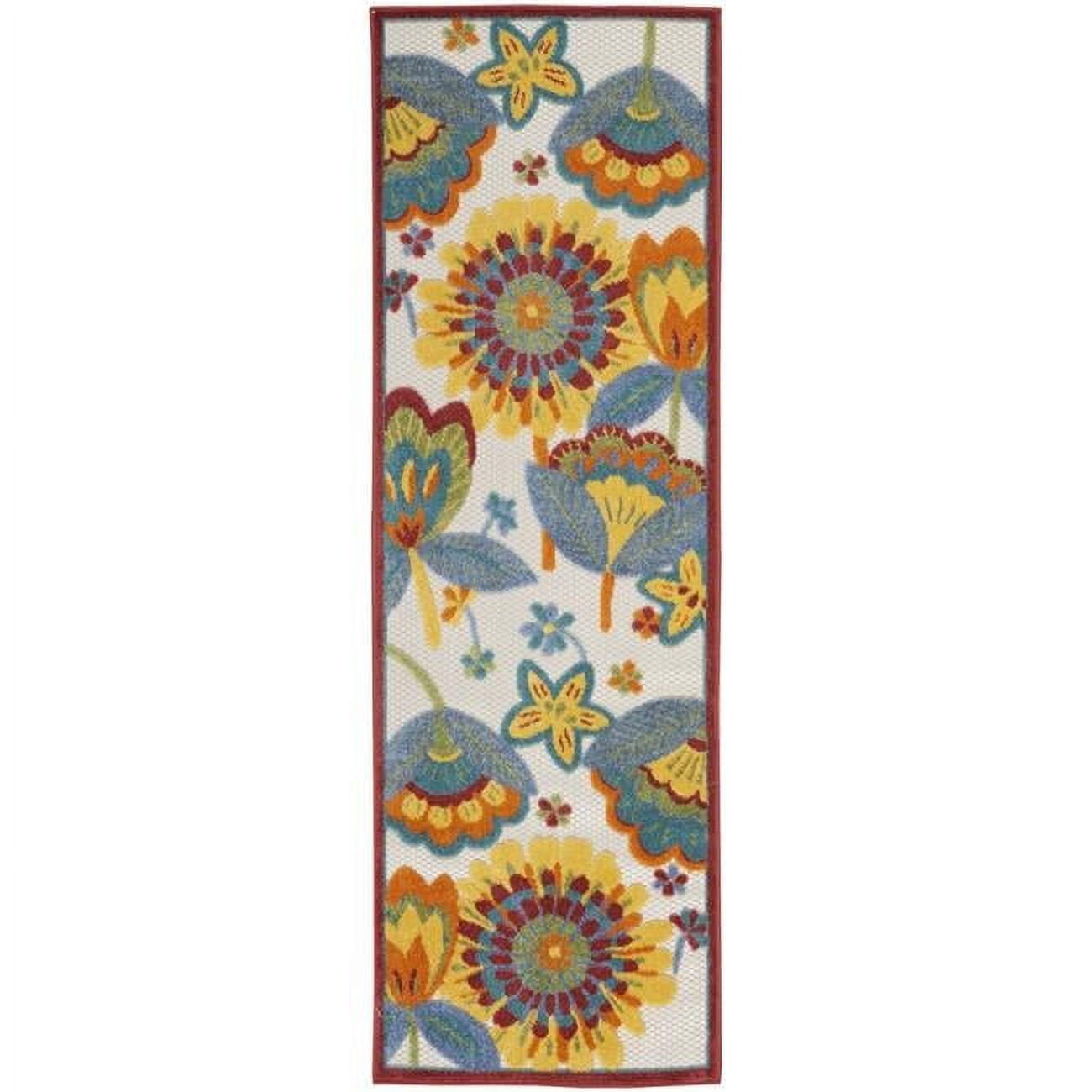 Yellow Red Floral Synthetic Runner Rug for Indoor/Outdoor Use