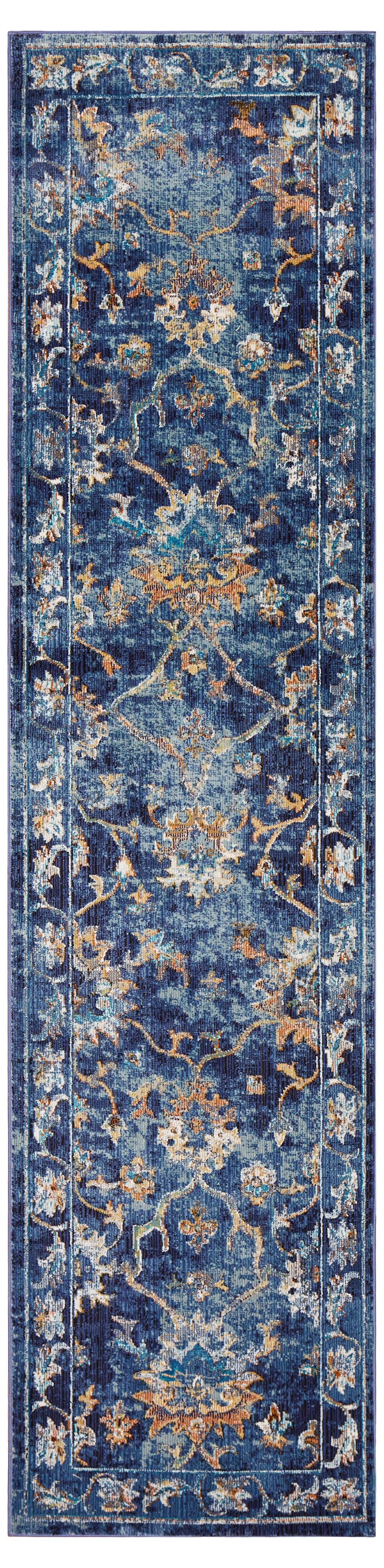 2’ x 9’ Blue and Gold Jacobean Runner Rug - Walmart.com