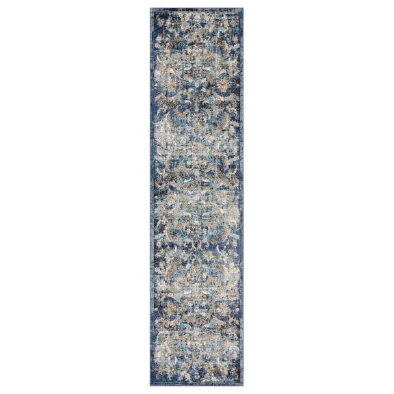 2â€™ x 9â€™ Blue and White Jacobean Pattern Runner Rug