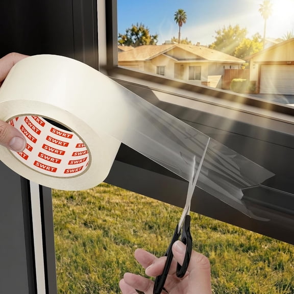 2x 90FT 8 Mil Heavy Duty Transparent Window Weather Sealing Tape, No Residue Window Insulation for Summer, Sealling Window AC Units, Preventing Cold Air Loss in Summer Door and Window Seal Kit
