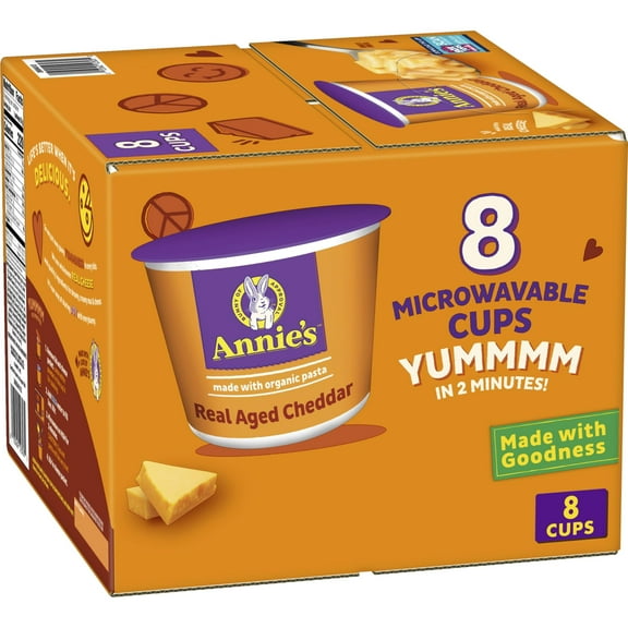 2 x - Annie's Real Aged Cheddar Microwave Mac & Cheese with Organic Pasta, 8 Ct, 2.01 OZ Cups