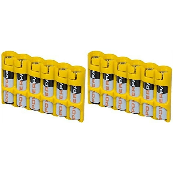 2 x Battery Cases By Powerpax Slim Line "AAA" Battery Caddy, Yellow - Each Holds…