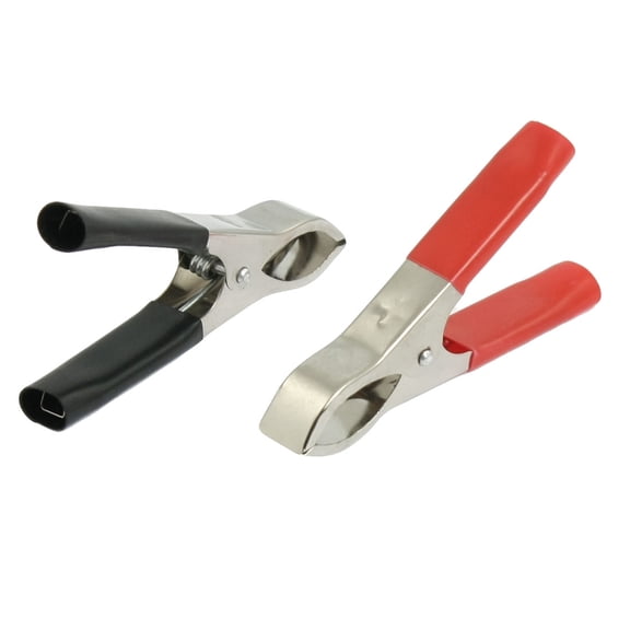2 x Black Red Insulated Sleeve Metal Car Alligator Battery Clips 3"