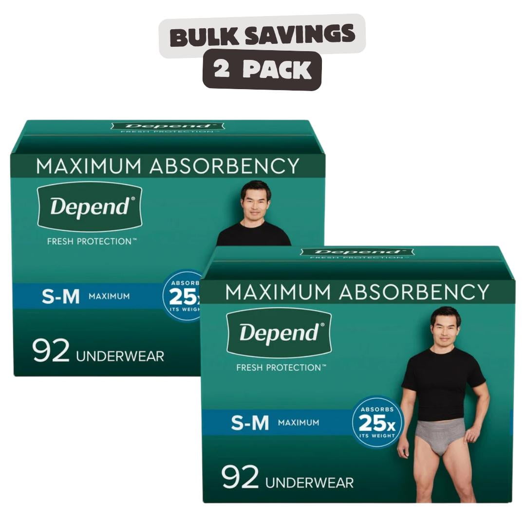 2 x  Depend Men's Maximum Absorbency Underwear, Small/Medium