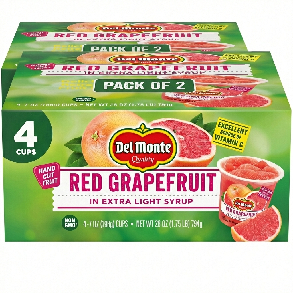 2 x Del Monte Red Grapefruit in Extra Light Syrup 7 oz Cups (Total 8 cups)