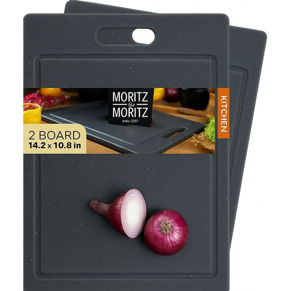 Set of 2 Chemical-Free Plastic Cutting Boards | Non-Slip, 14.2 x 10.8 inch