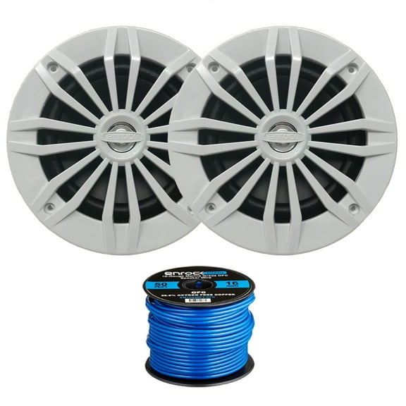 2 x EnrockMarine EM270W 6.5" 2-Way 180-Watt Marine Loudspeakers (White), Enrock Marine-Grade 50Ft. 16-Gauge Tinned Speaker Wire