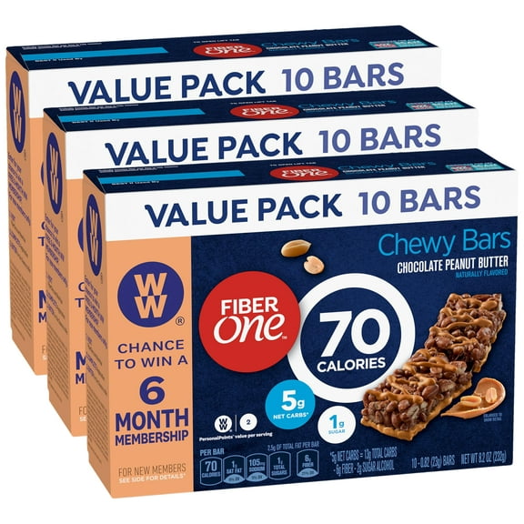 2 x - Fiber One 70 Calorie Chocolate Peanut Butter Bars, Snack, 10ct (Pack of 3)