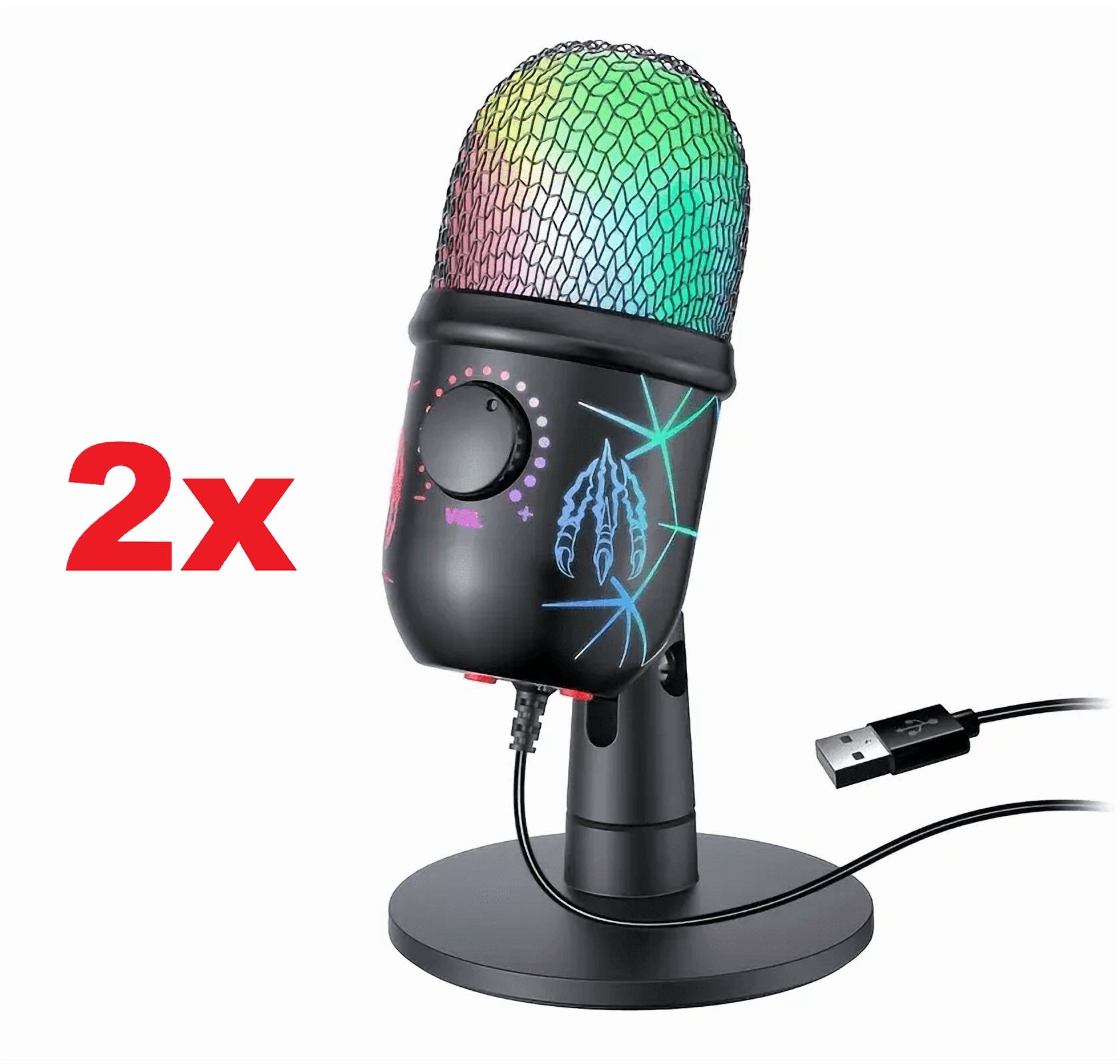 2 x Gaming Microphone USB Computer for PC Mac PS4/5 Condenser Podcast RGB