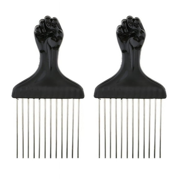 2 x Hair Pick, Stainless Steel Picks for Afro Hair, Hair Picks for Women and Men, Afro Combs, Fist Pick for Hair, Hair Comb for