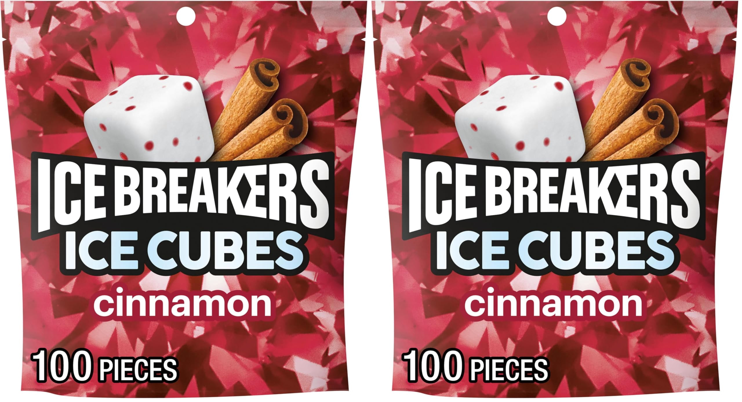 2 x - ICE BREAKERS Ice Cubes Cinnamon Sugar Free Chewing Gum Pouch, 8.11 oz (100 Pieces) (Pack of 2)