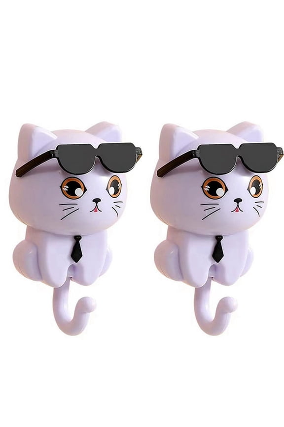 Cute Cat Key Hook, Cat Keychain, Kitten Coat Hook, Cute Sunglasses Cat Sticky Coat Hook, Coat Wall Hook