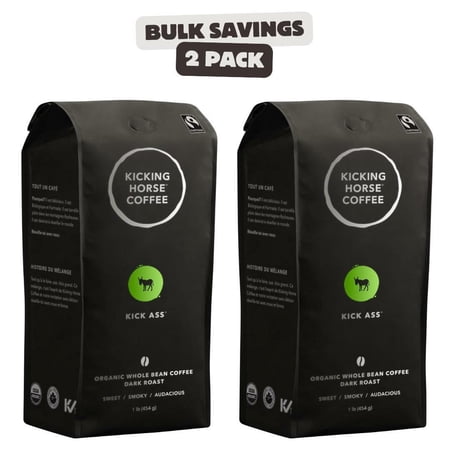 2 x Kicking Horse Coffee, Kick Ass, Dark Roast, Whole Bean, 1 lb - Certified Organic, Fairtrade, Kosher Coffee