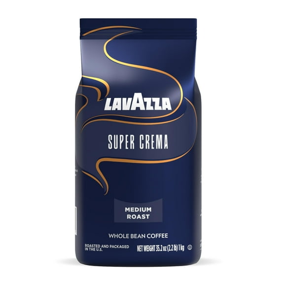 2 x - Lavazza Super Crema Whole Bean Coffee, Medium Espresso Roast, Arabica and Robusta Blend, 2.2 lb Bag, Package May Vary (Pack of 1)
