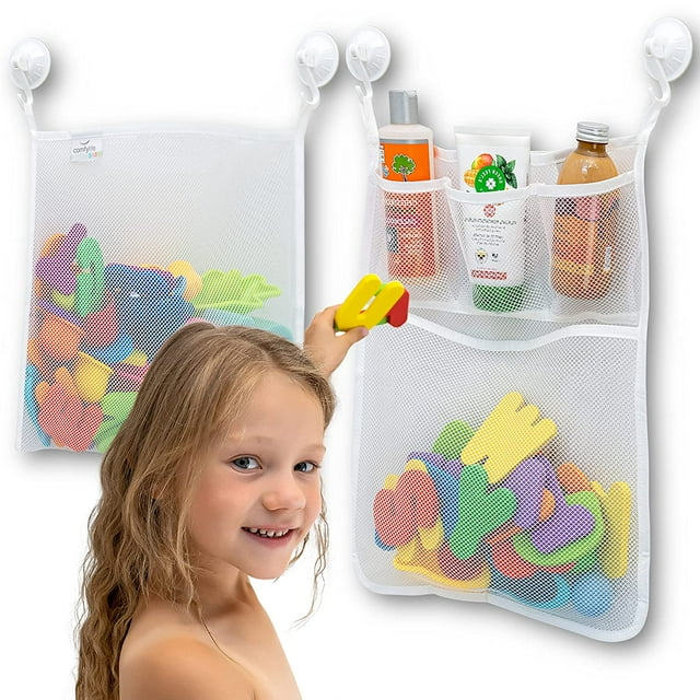 2 x Mesh Bath Toy Organizer + Ultra Strong Hooks The Perfect Bathtub