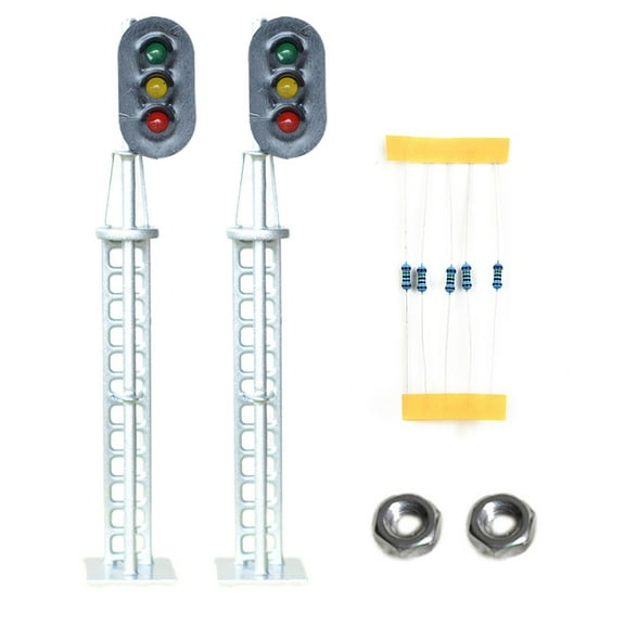 2 x O Scale Model Train Block Signals 3 Aspects Railway LED Light Silver