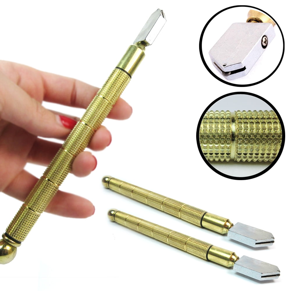 2 x Oil Glass Cutter Metal Handle Diamond Straight Head Cutting Tool New Black