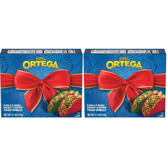 2 x Ortega Holiday Colored Taco Shells, Red and Green Hard Taco Shells (20 Count)
